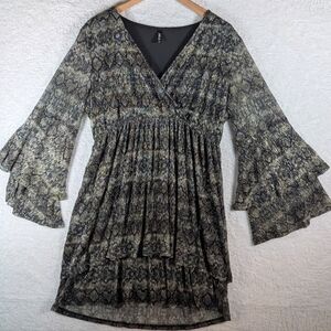 Joelle Collection Elegant Black and Gray Patterned Dress